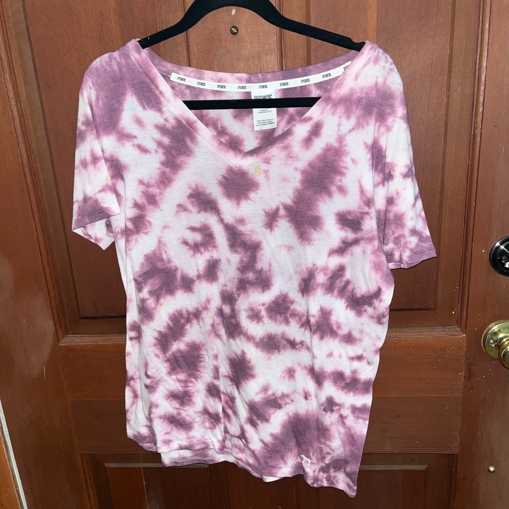 PINK Victoria's Secret Tie-Dye Short Sleeve Tee - Purple and White